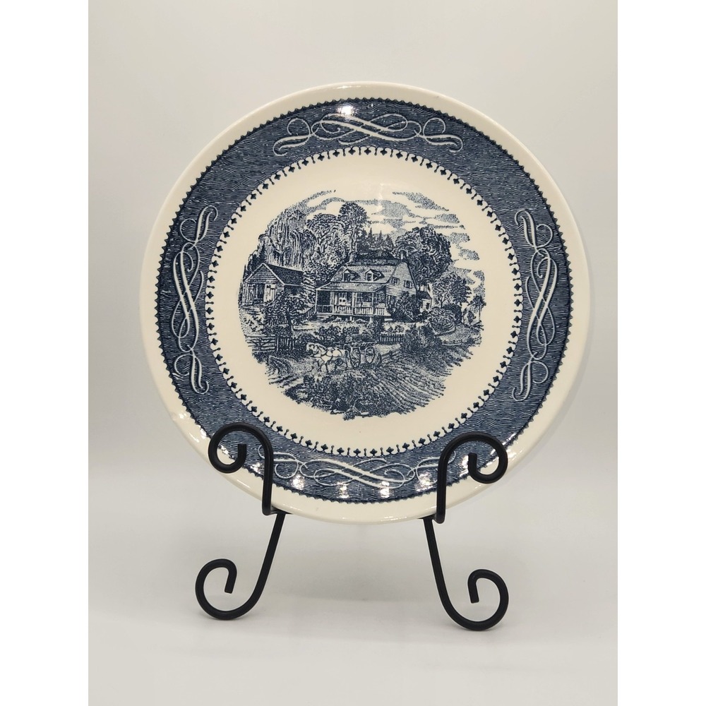 Currier & Ives Homestead Blue Dinner Plate Ironstone USA 10.25"